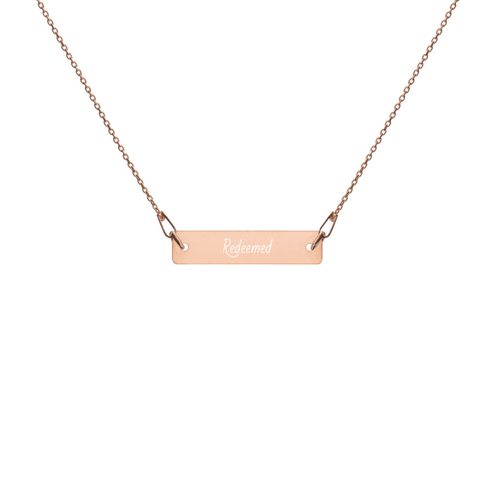 Engraved Silver Bar Chain Necklace