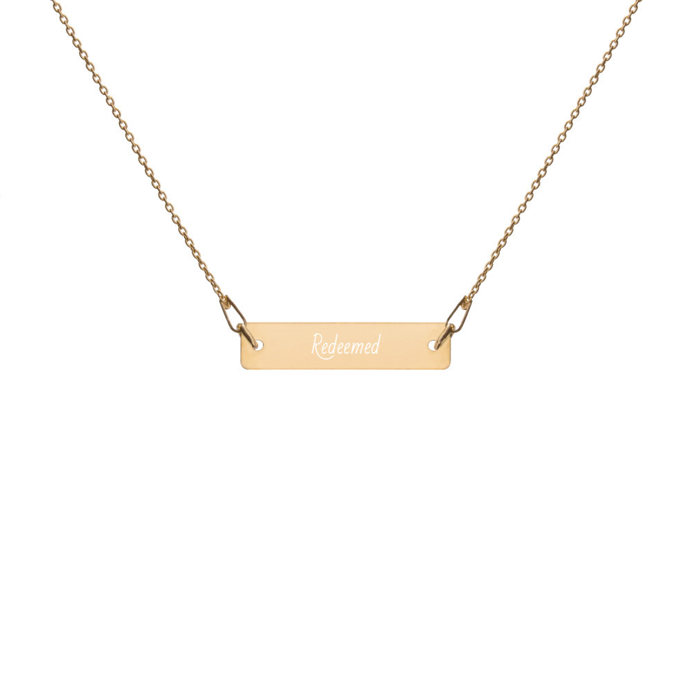 Engraved Silver Bar Chain Necklace