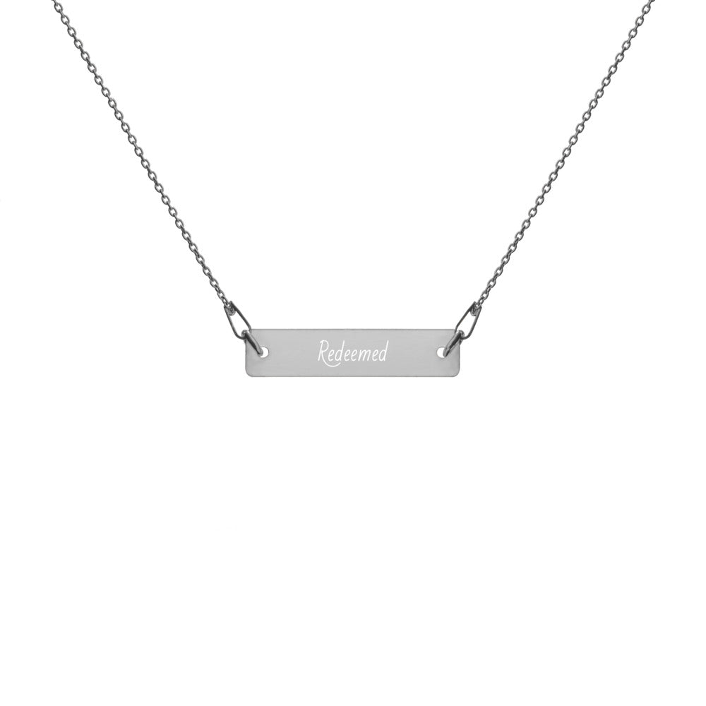 Engraved Silver Bar Chain Necklace