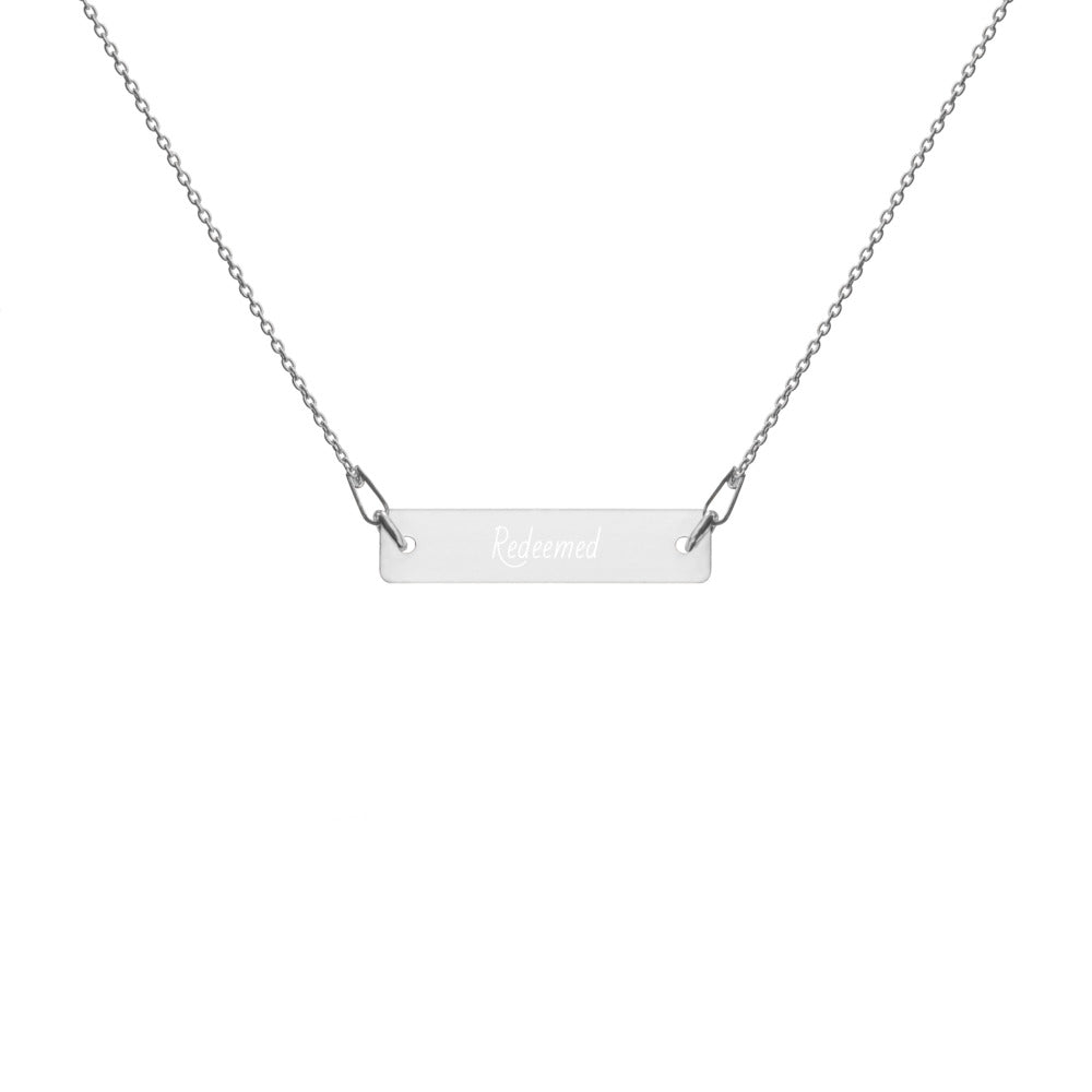 Engraved Silver Bar Chain Necklace